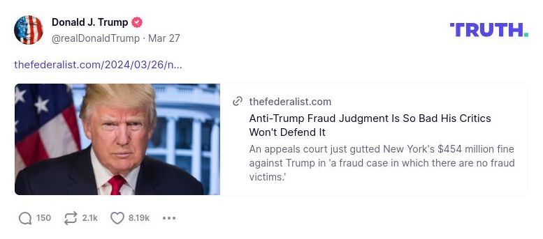 Post image from Donald Trump