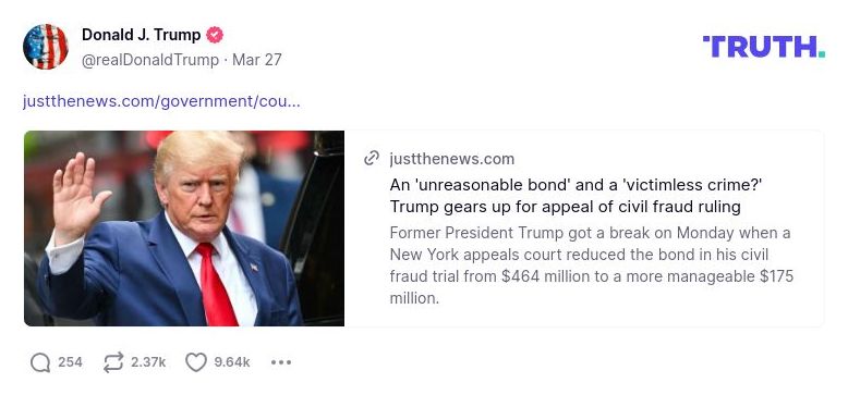 Post image from Donald Trump