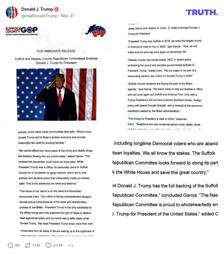 Post image from Donald Trump