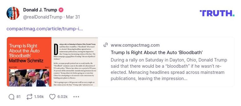 Post image from Donald Trump