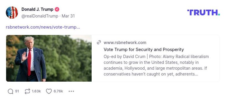 Post image from Donald Trump