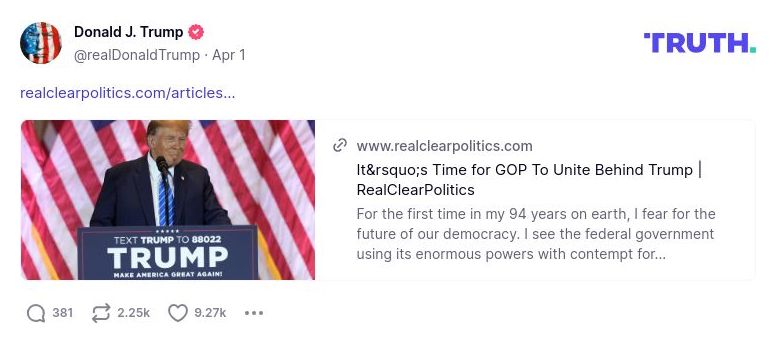 Post image from Donald Trump