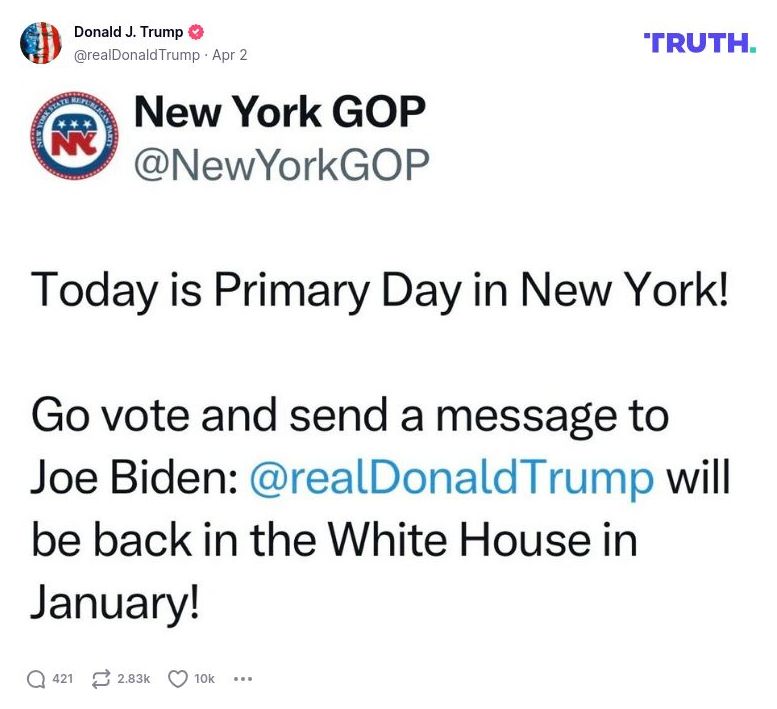 Post image from Donald Trump