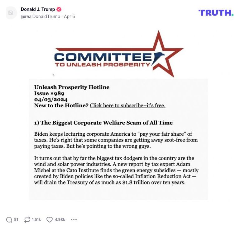 Post image from Donald Trump