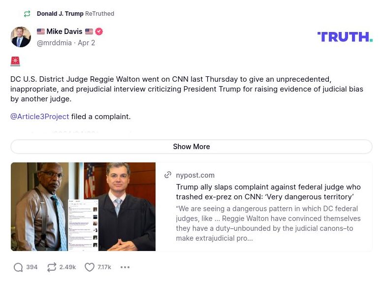 Post preview from Donald Trump