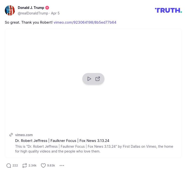 Post image from Donald Trump