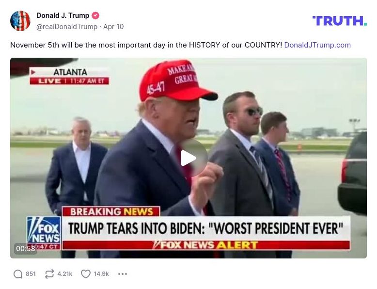 Post image from Donald Trump