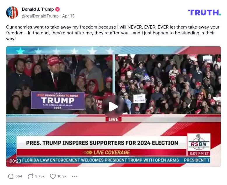 Post image from Donald Trump