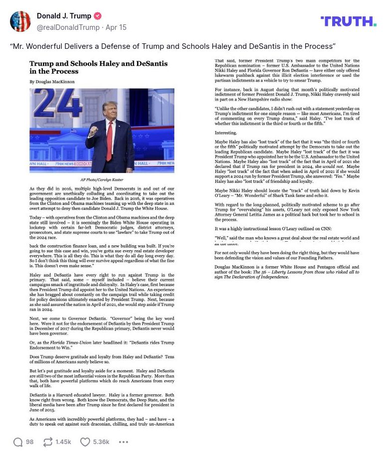 Post image from Donald Trump