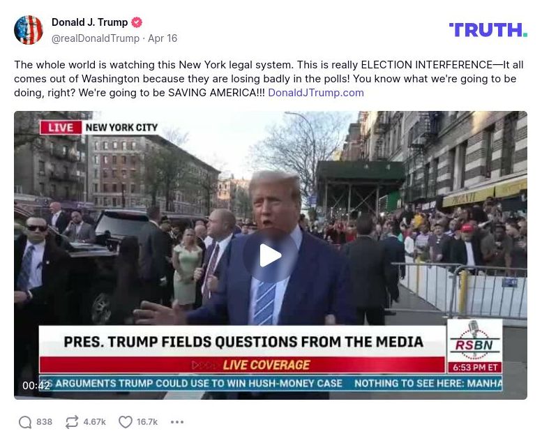 Post image from Donald Trump