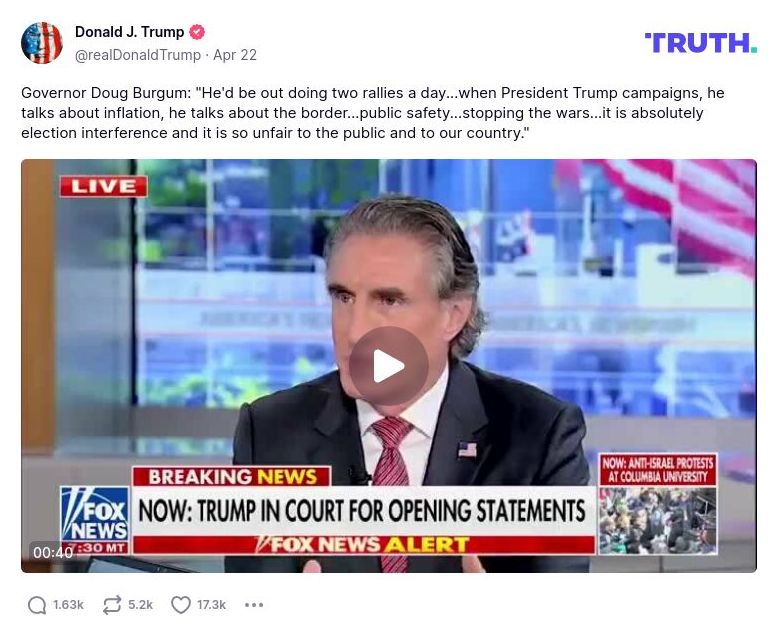 Post preview from Donald Trump