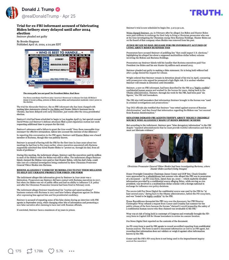 Post image from Donald Trump