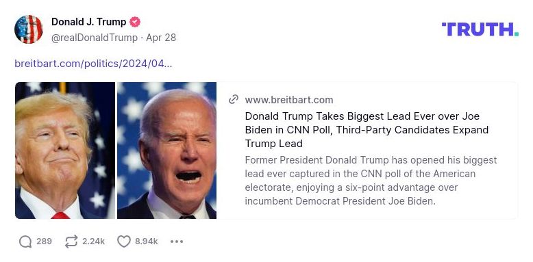 Post preview from Donald Trump