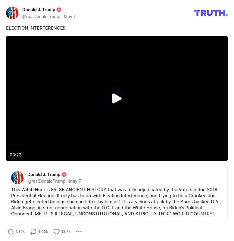 Post image from Donald Trump