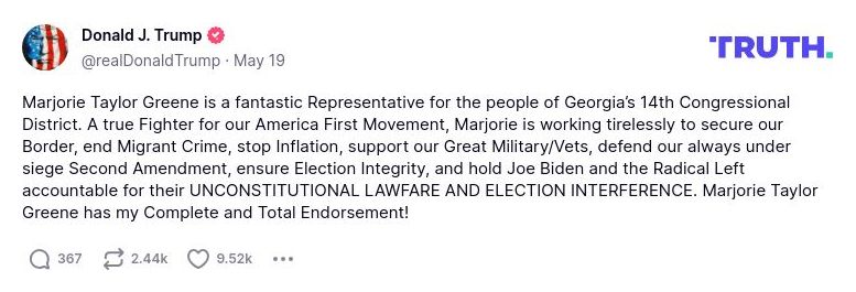 Post preview from Donald Trump