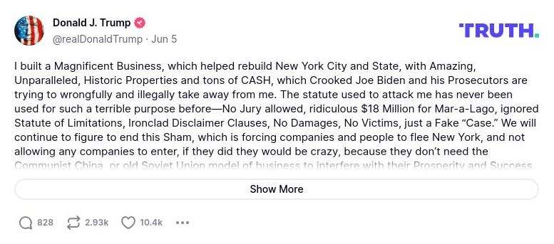 Post preview from Donald Trump