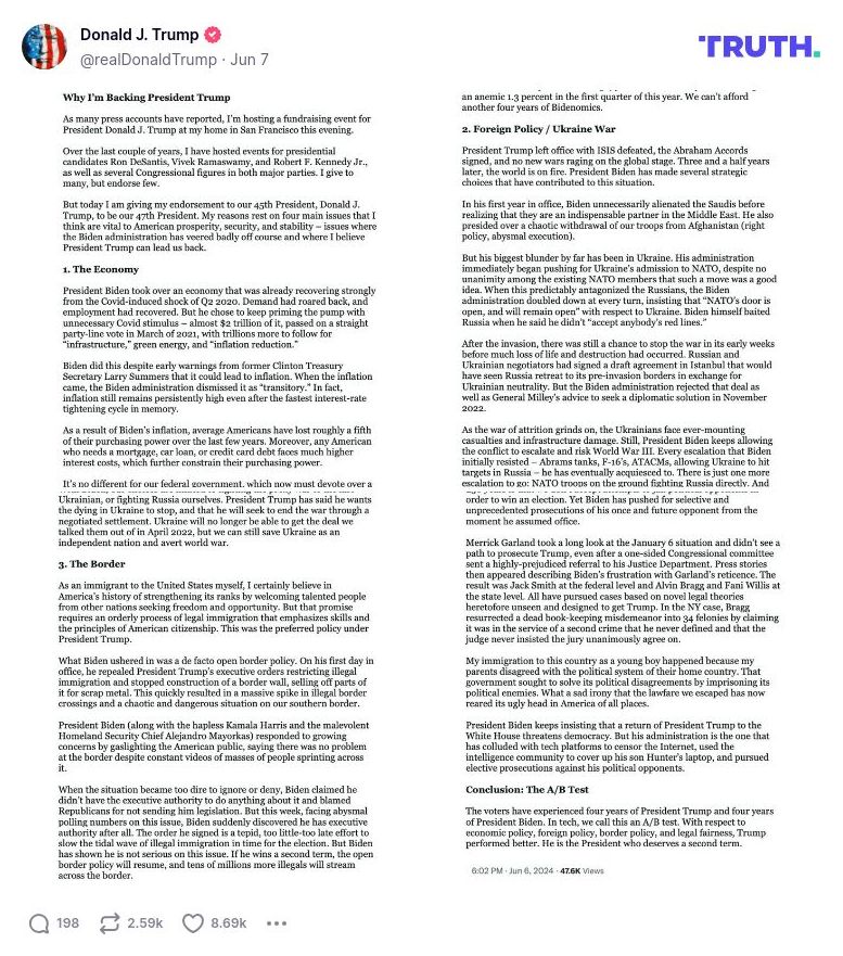 Post image from Donald Trump