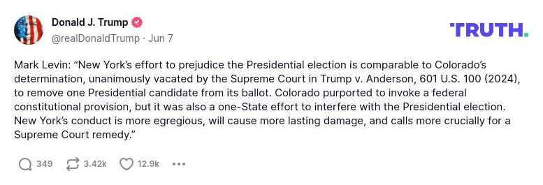 Post image from Donald Trump