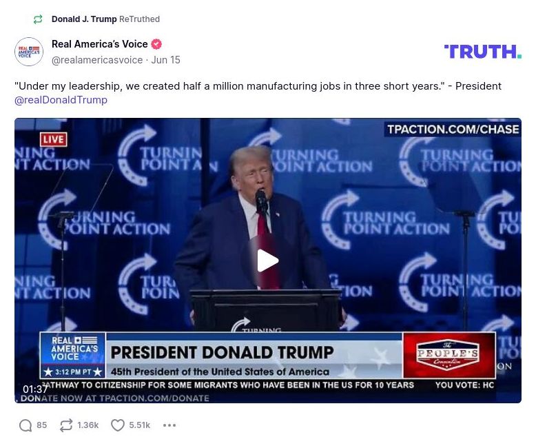 Post image from Donald Trump