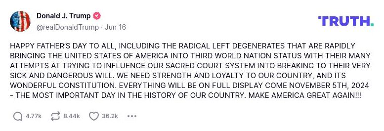 Post image from Donald Trump