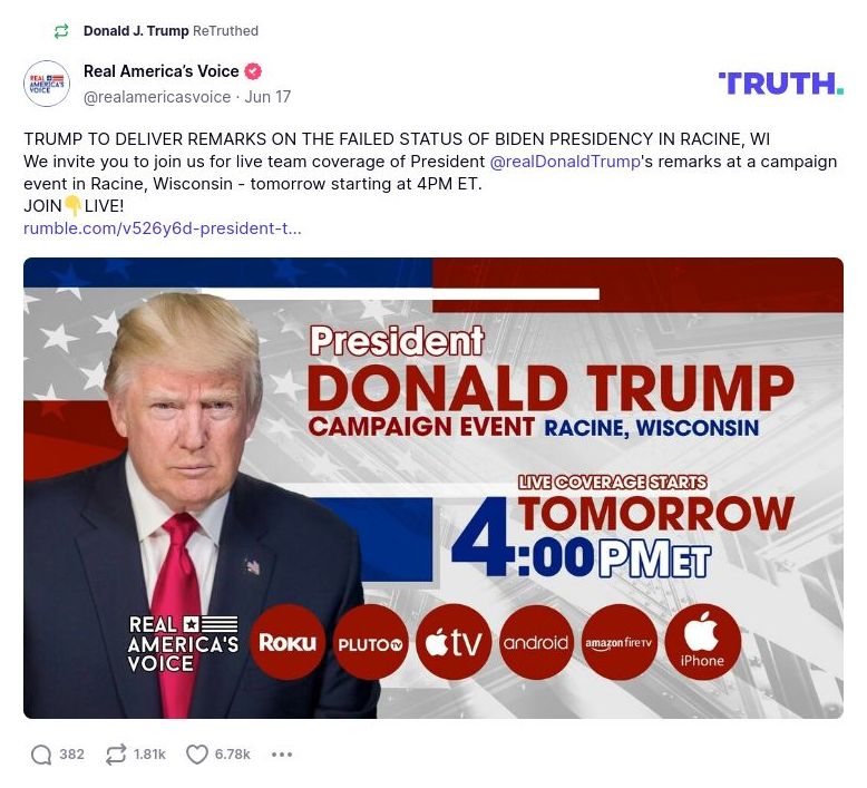 Post image from Donald Trump