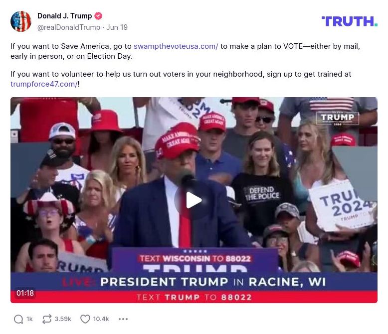 Post image from Donald Trump