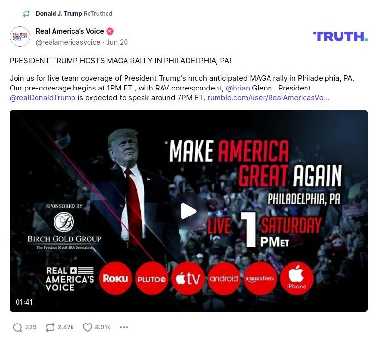 Post image from Donald Trump