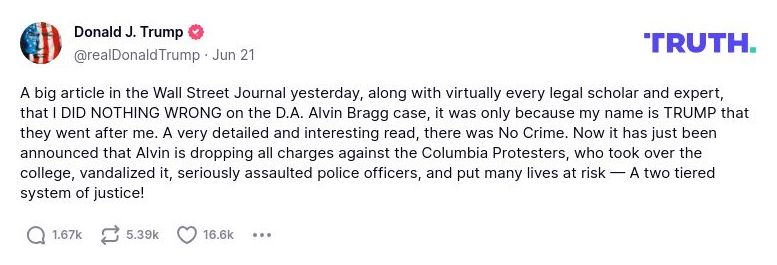 Post image from Donald Trump