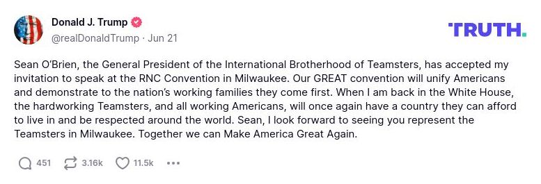 Post image from Donald Trump