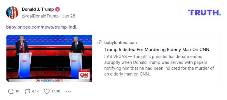 Post image from Donald Trump