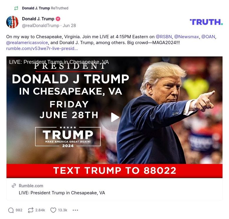 Post image from Donald Trump