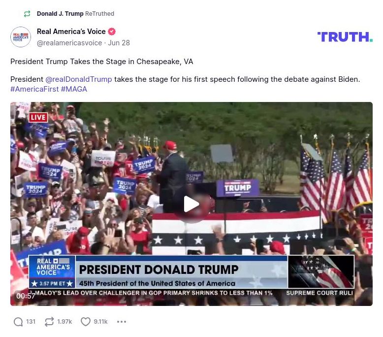 Post preview from Donald Trump