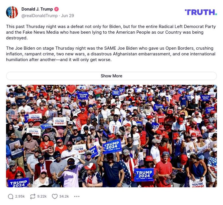 Post preview from Donald Trump