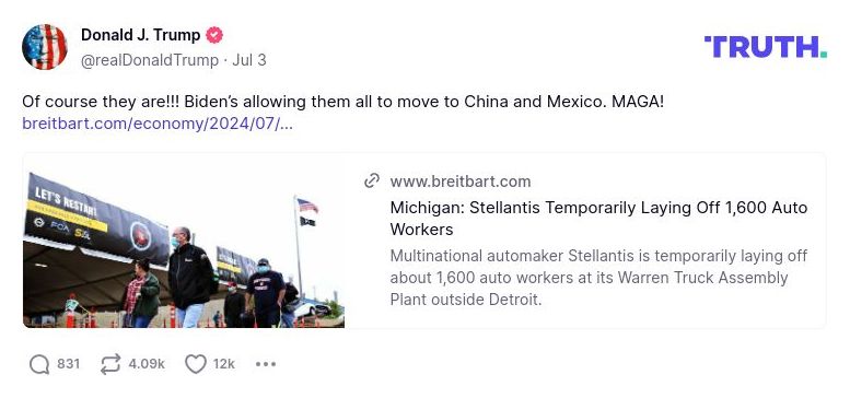 Post preview from Donald Trump