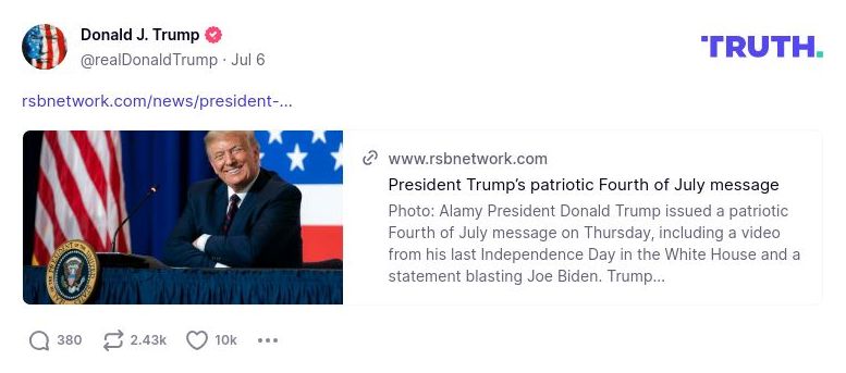 Post image from Donald Trump