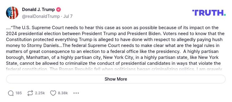 Post preview from Donald Trump