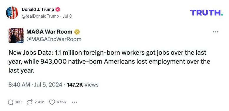 Post image from Donald Trump