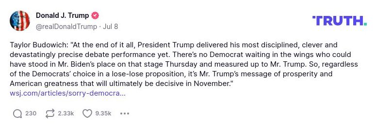 Post preview from Donald Trump