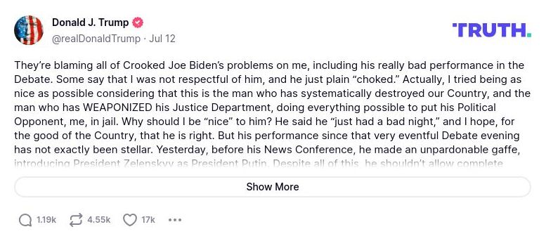 Post preview from Donald Trump