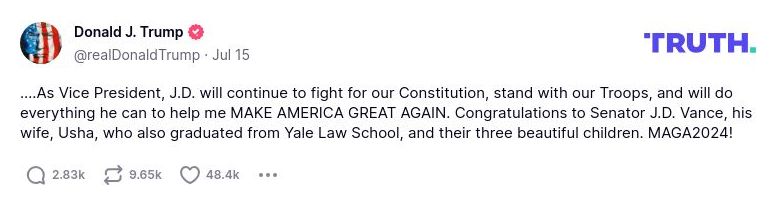 Post image from Donald Trump