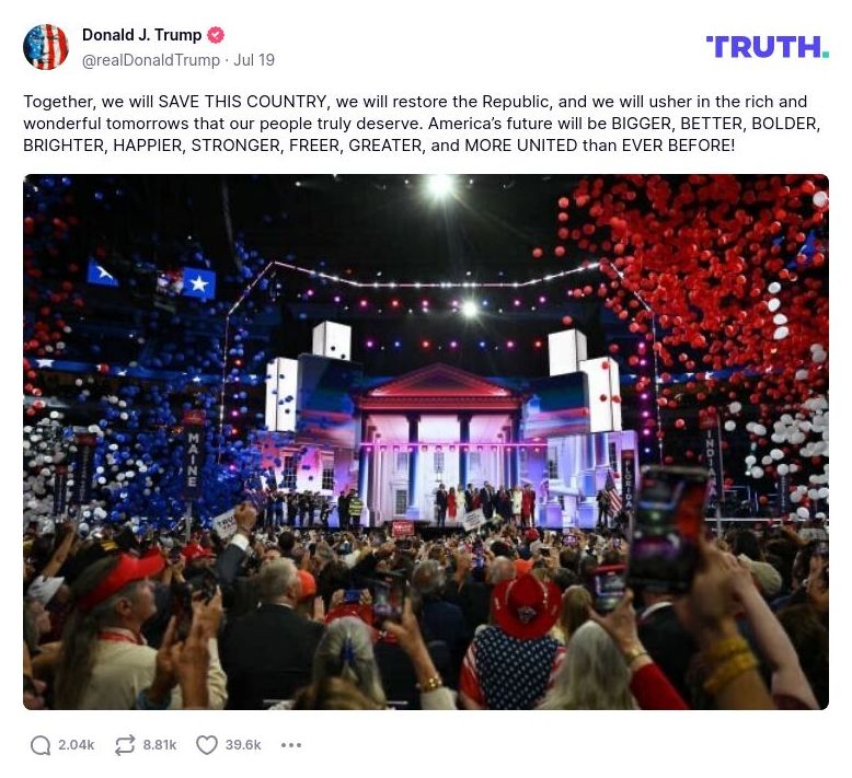 Post image from Donald Trump