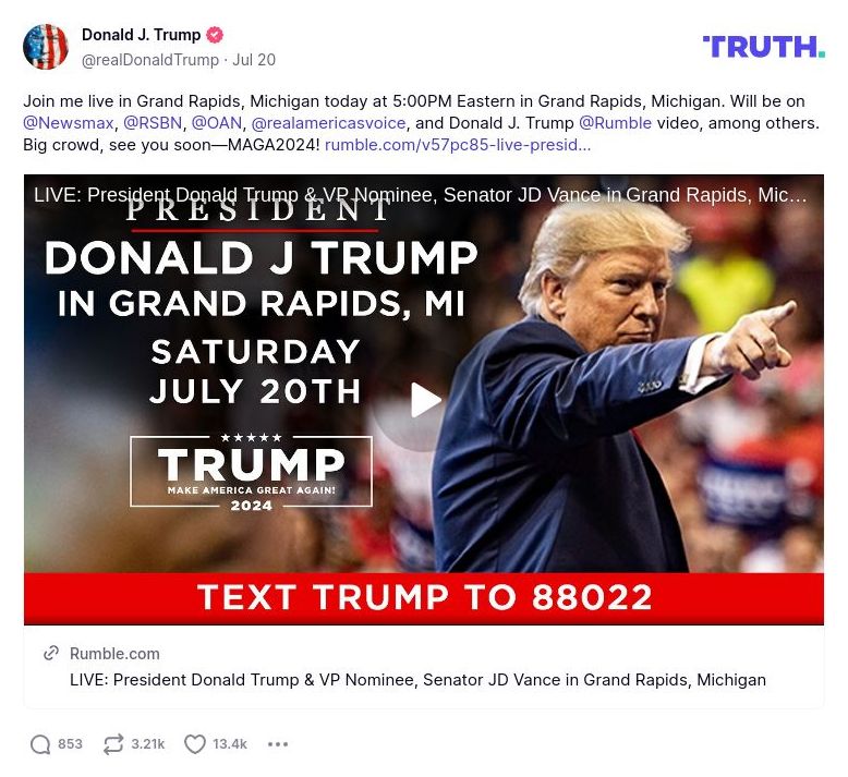 Post image from Donald Trump