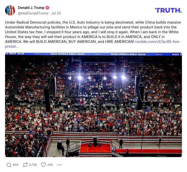 Post preview from Donald Trump