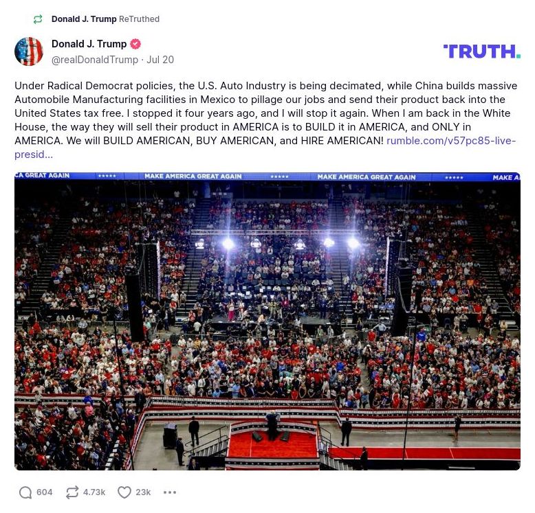 Post preview from Donald Trump