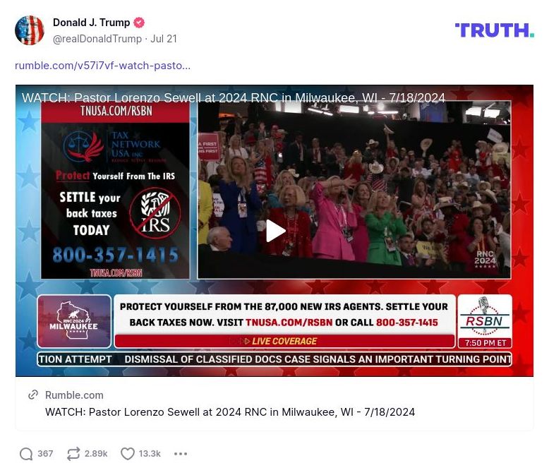 Post image from Donald Trump