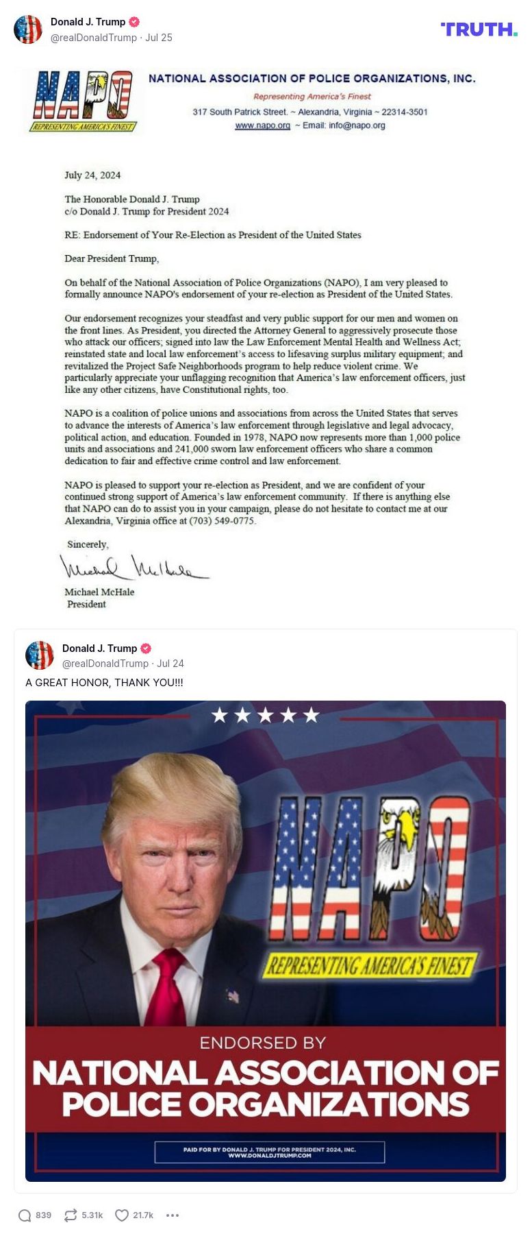 Post image from Donald Trump