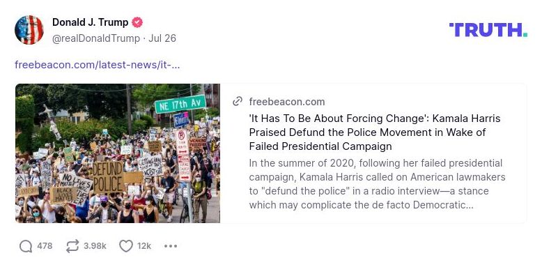 Post image from Donald Trump