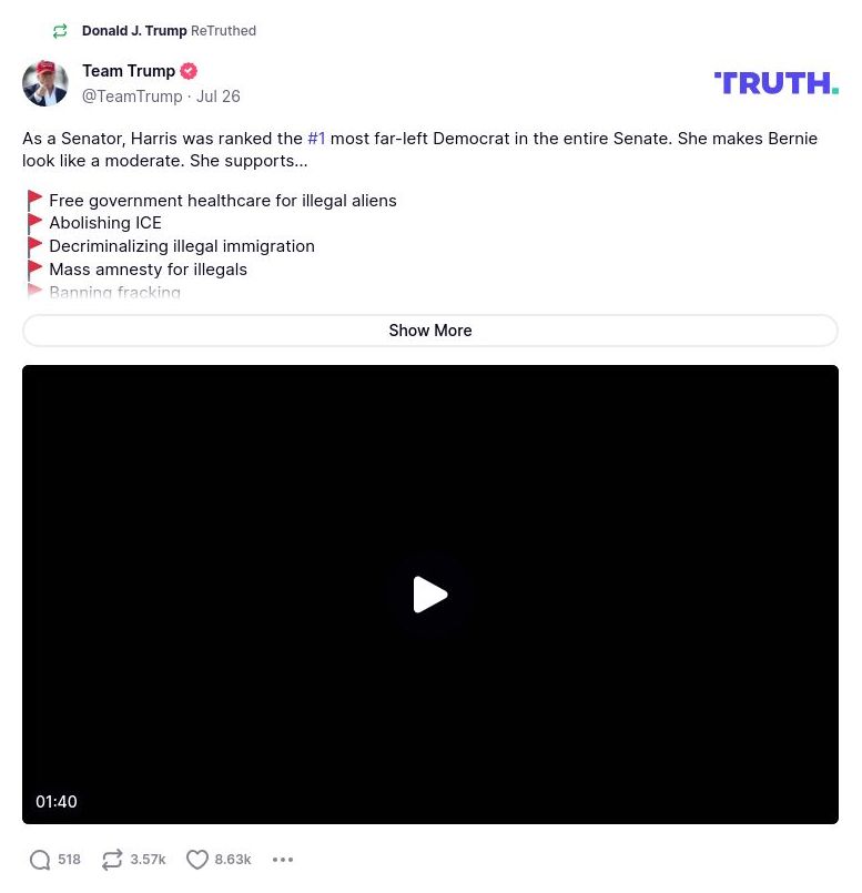 Post preview from Donald Trump