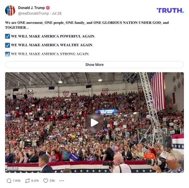 Post image from Donald Trump