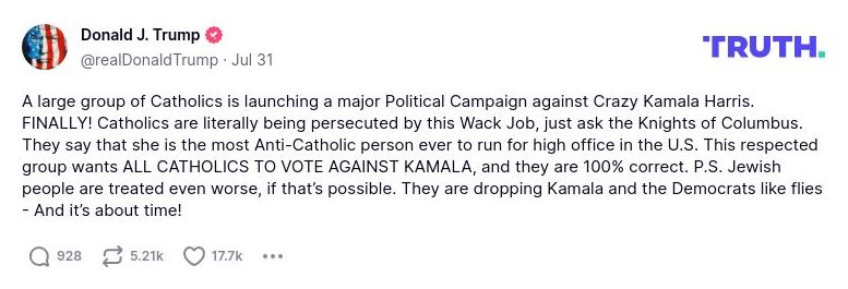 Post image from Donald Trump